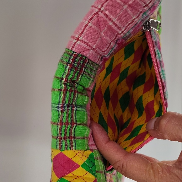 Bella Taylor Crossbody Bag Pink Patchwork Plaid Flap Over Magnetic Closure - Picture 7 of 10